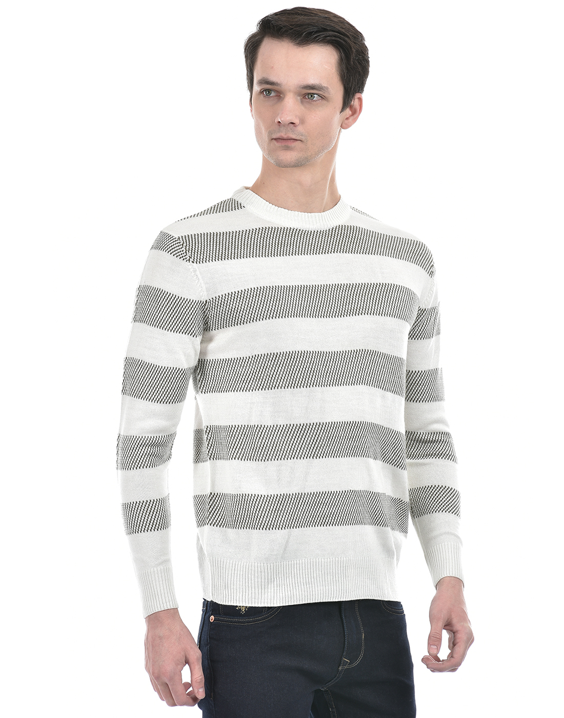 Numero Uno Men Striped White Sweater